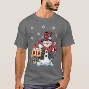 Lala Snowman Christmas Candy Cane Red Kariert Sant T-Shirt