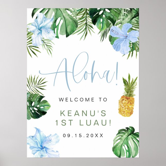 LALANI Tropical Blue Hibiskus Luau 1. Geburtstag Poster (Vorne)