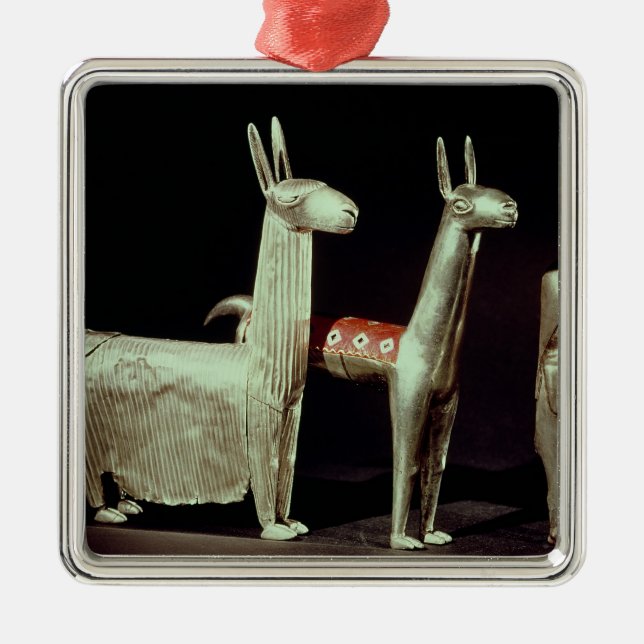 Lama, Alpaka und Frau Silbernes Ornament (Vorne)