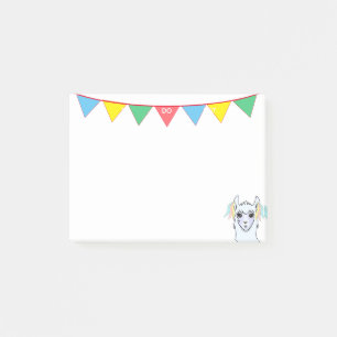 Lama-Cartoon und mehrfarbige Bänder zur Liste Post-it Klebezettel