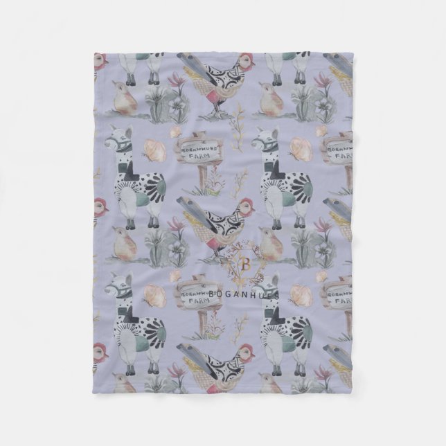 Lama Chicken Boganhues Farm print Baby Blanket Fleecedecke (Vorderseite)