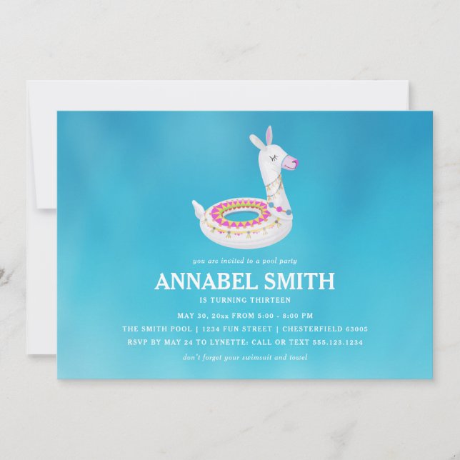 Lama-Floss-Geburtstags-Pool-Party Einladung (Vorderseite)