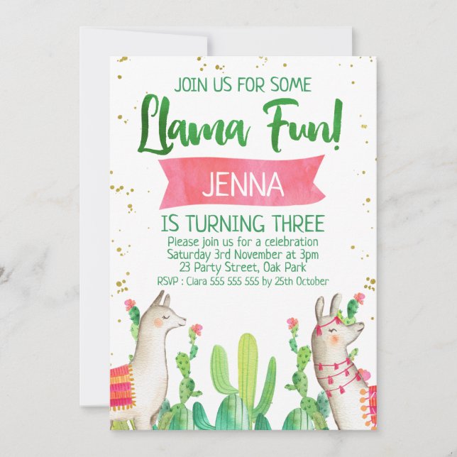 Lama Fun Fiesta Geburtstag Einladung (Vorderseite)