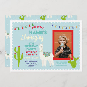 Lama-Geburtstags-Party-Quasten-Kaktus-Foto Einladung