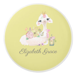 Lama Gelb und Weiß mit Blume Baby Keramikknauf