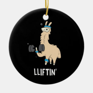 Lama im Fitnessraum - Gewichte heben Keramik Ornament