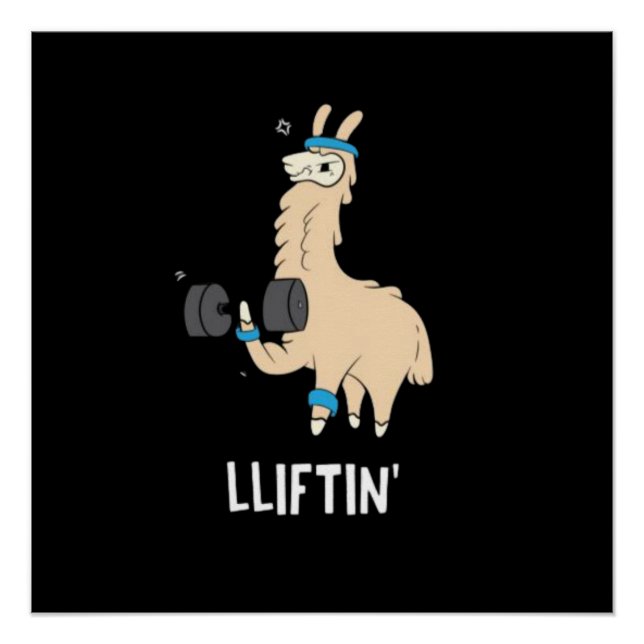 Lama im Fitnessraum - Gewichte heben Poster (Vorderseite)