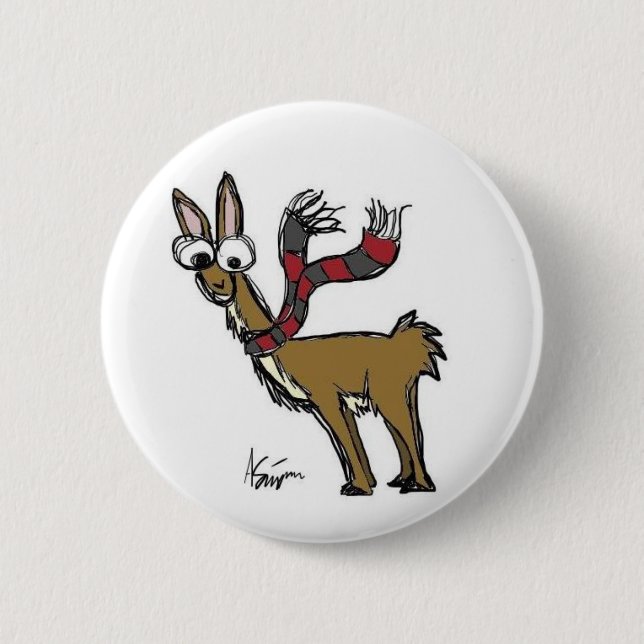 Lama im Schal-Knopf Button (Vorderseite)