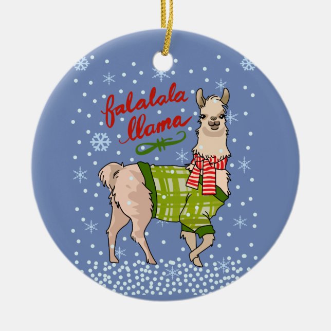 Lama im Schnee Keramik Ornament (Vorne)