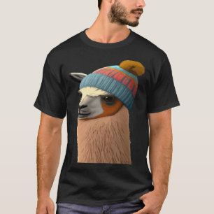 Lama in Beanie Süßer Hipster Humor T-Shirt