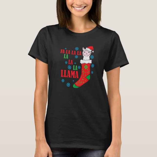 Lama in Christmas Sock Santa Claus T-Shirt (Vorderseite)