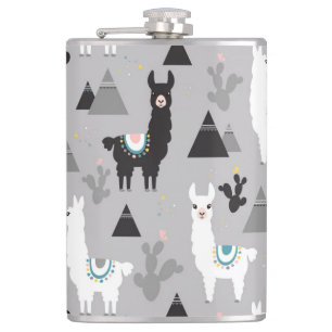 Lama Kaktus Berge, nahtloses Muster. Flachmann