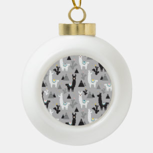 Lama Kaktus Berge, nahtloses Muster. Keramik Kugel-Ornament