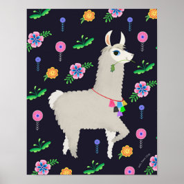 Lama mit Blume Art Print Poster