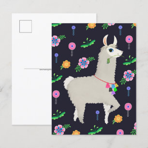 Lama mit Blume Postkarte