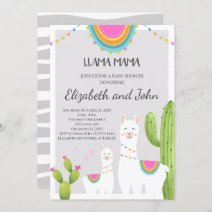Lama mit Cactus Baby Shower Einladung