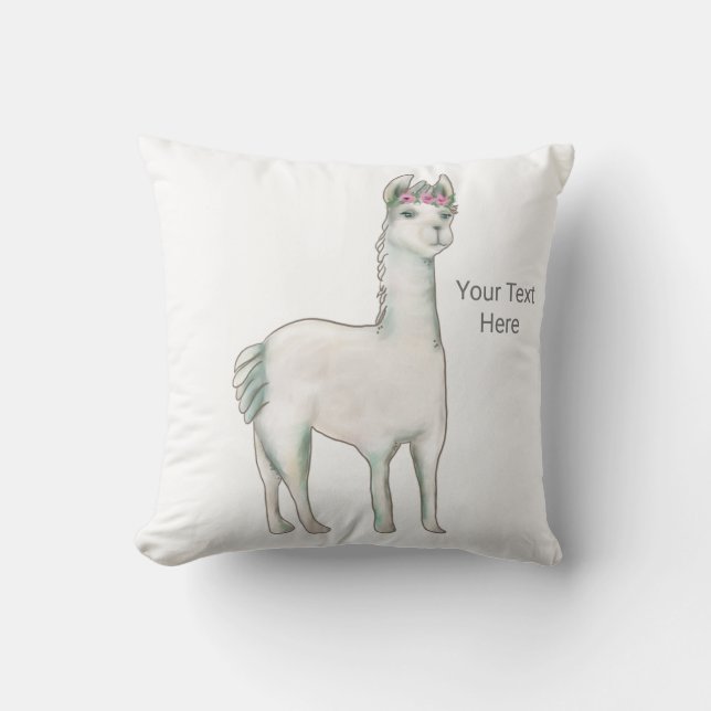 Lama mit drei Mini-rosa Rosen Kronen Tiara. Kissen (Vorderseite)