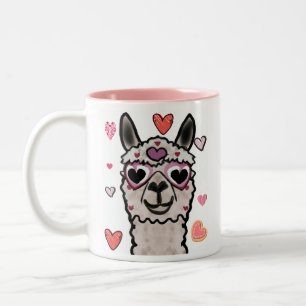 Lama mit Herzaugen gezeichnet Zweifarbige Tasse