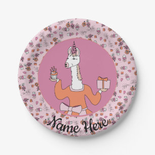 Lama mit kleinem Kuchen Pappteller