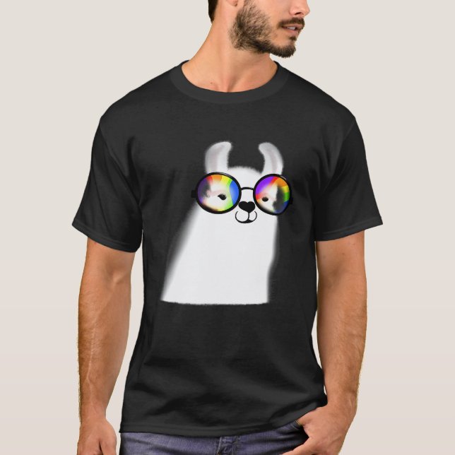 Lama mit regenbogenfarbener Brille Design Premium T-Shirt (Vorderseite)
