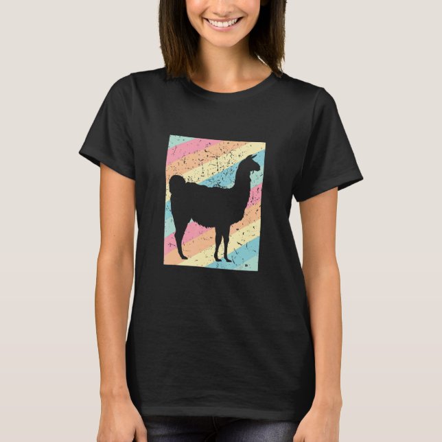 Lama mit Retro-Hintergrund T-Shirt (Vorderseite)