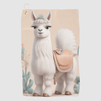 Lama mit Sattel in der Wüste Golfhandtuch