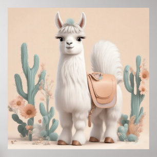 Lama mit Sattel in der Wüste Poster