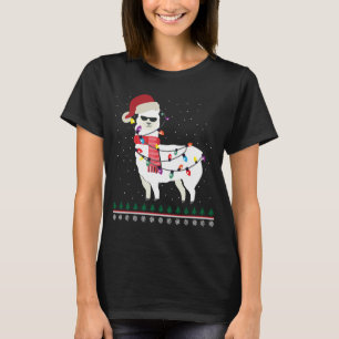 Lama mit Sonnenglas und Weihnachtsmannmütze Weihna T-Shirt