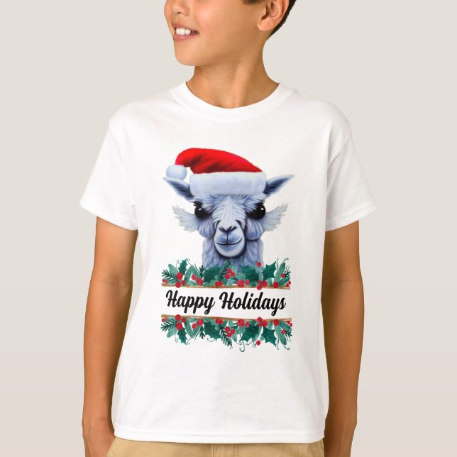Lama mit Weihnachtsmannmütze mit Text T-Shirt (Vorderseite)