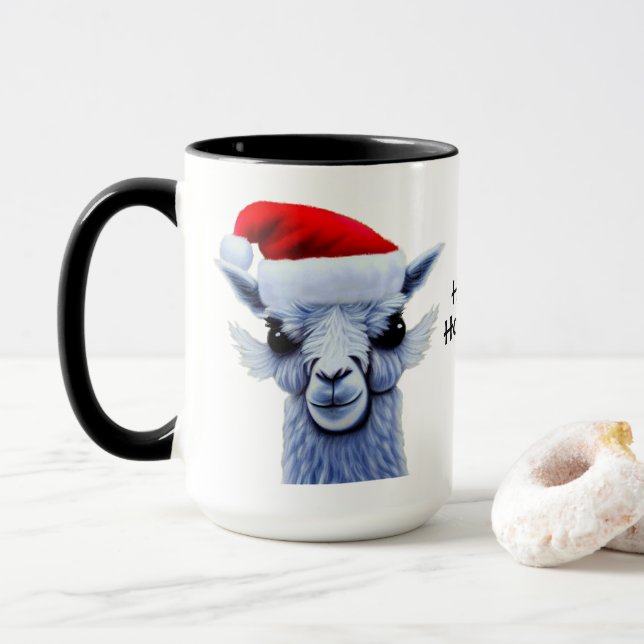 Lama mit Weihnachtsmannmütze Tasse (Mit Donut)