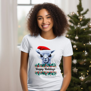Lama mit Weihnachtsmannmütze und Text T-Shirt