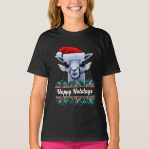 Lama mit Weihnachtsmannmütze und Text-T - Shirt
