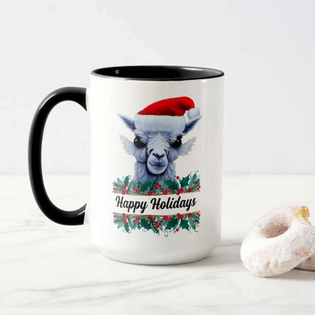 Lama mit Weihnachtsmannmütze und Text-Tasse Tasse (Mit Donut)