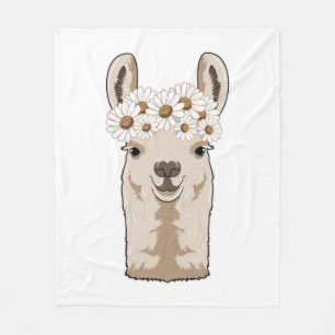 Lama mit weißen Blüten Fleecedecke