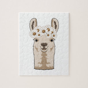 Lama mit weißen Blüten Puzzle