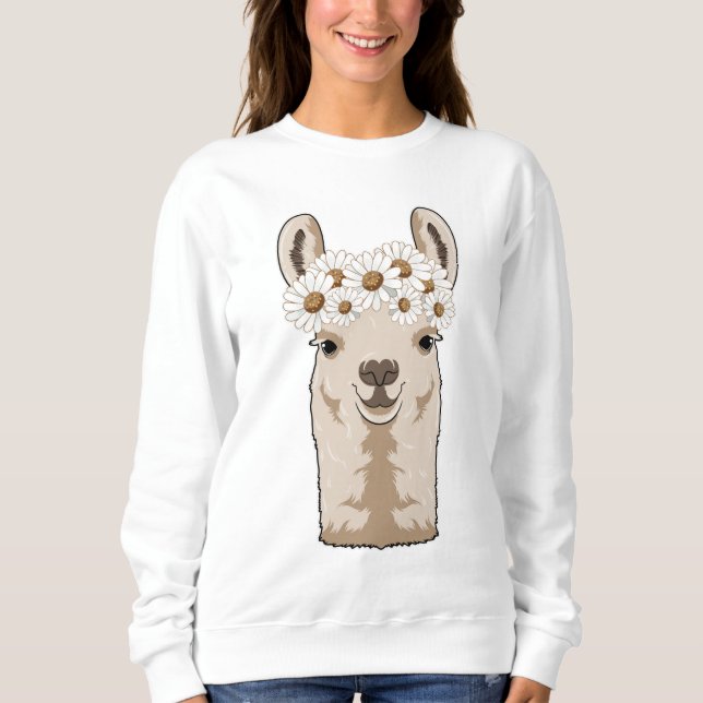 Lama mit weißen Blüten Sweatshirt (Vorderseite)