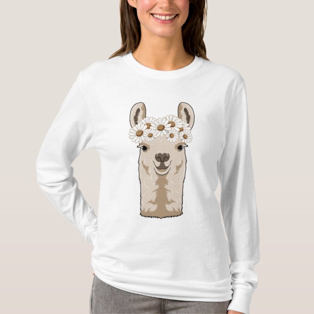 Lama mit weißen Blüten T-Shirt (Vorderseite)
