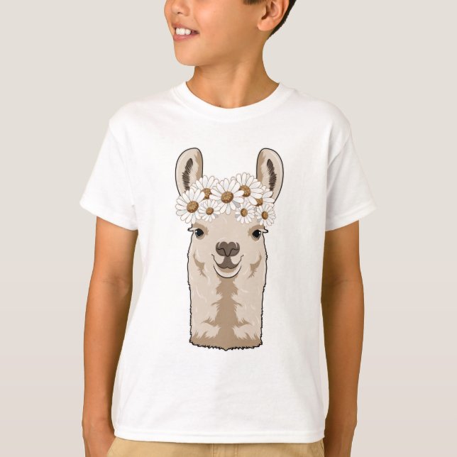 Lama mit weißen Blüten T-Shirt (Vorderseite)