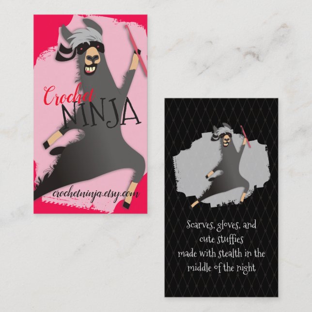 Lama ninja Häkelarbeithakengarn macht Visitenkarte (Vorne/Hinten)