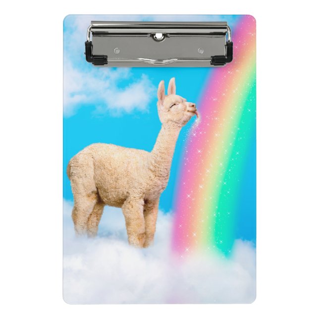 Lama-Regenbogen Mini Klemmbrett (Vorderseite)