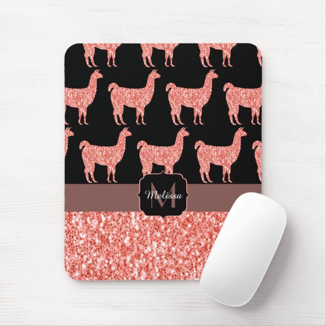 Lama-Rosa Korallen Glitzer Glitzern Muster Monogra Mousepad (Mit Mouse)