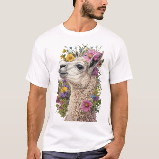Lama-Seitenprofil mit lebendiger Blüte T-Shirt