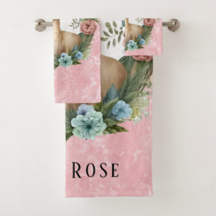 Lama Succulents und rosa Marmor kundenspezifisch Badhandtuch Set