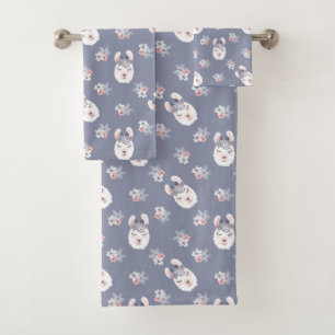 Lama-u. Blumen-Muster Badhandtuch Set