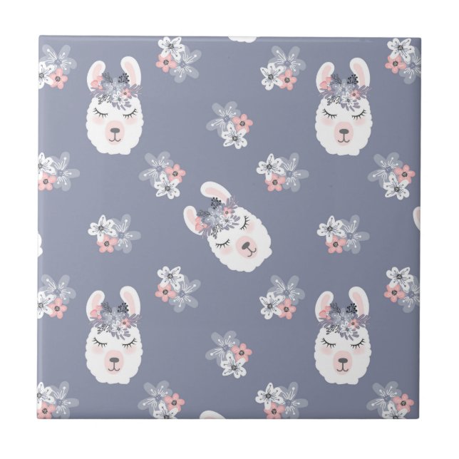 Lama-u. Blumen-Muster Fliese (Vorderseite)