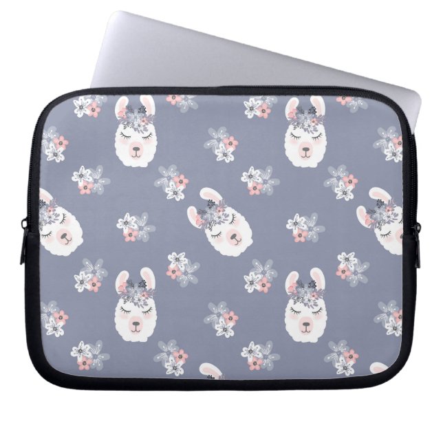 Lama-u. Blumen-Muster Laptopschutzhülle (Vorderseite)