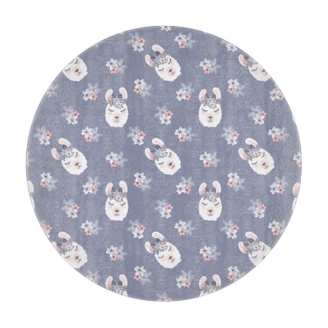 Lama-u. Blumen-Muster Schneidebrett (Vorderseite)