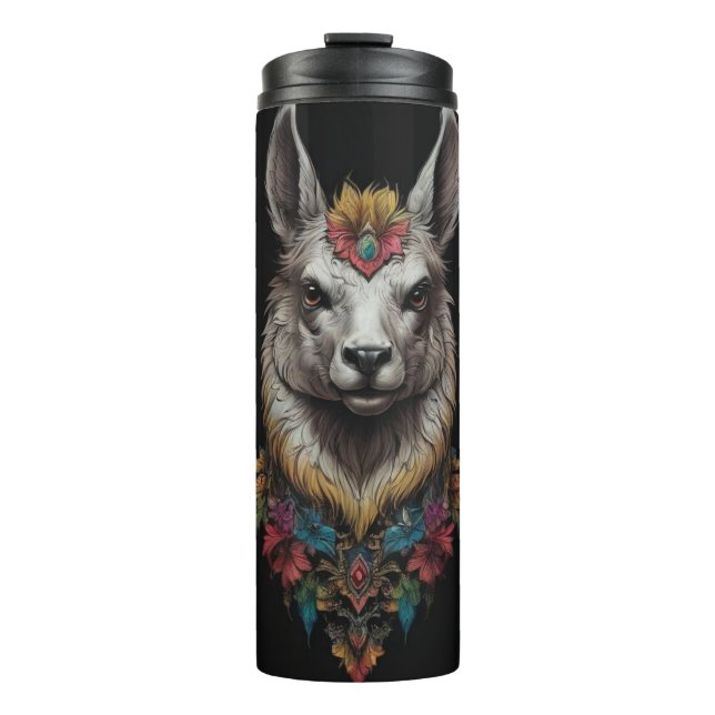 Lama- und Blume-Portrait, Thermosbecher (Vorderseite)