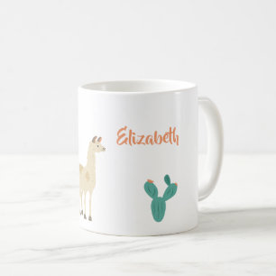 Lama und Kaktus auf Weiß fügen einen Namen hinzu Kaffeetasse