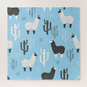 Lama und Kaktus, niedliches Muster. Puzzle